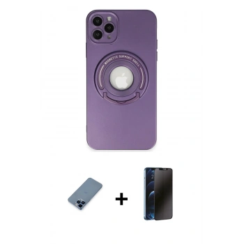 MARSİLYAN™- iPhone 12 Pro Kılıf Eksen Klasik Prime - Siyah 3D Antistatik Hayalet Cam Ekran Koruyucu + Metal Kamera Lens Koruma Cam - MI