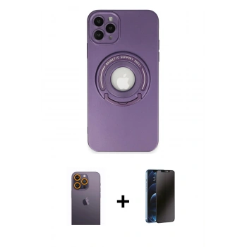 MARSİLYAN™- iPhone 12 Pro Kılıf Eksen Klasik Prime - Siyah 3D Antistatik Hayalet Cam Ekran Koruyucu + Neon Fosforlu Kamera Lens - SI