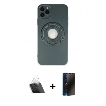 MARSİLYAN™- iPhone 12 Pro Kılıf Eksen Klasik Prime - Siyah 3D Antistatik Hayalet Cam Ekran Koruyucu + Kamera Lens Koruma Cam - SF