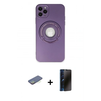 MARSİLYAN™- iPhone 12 Pro Kılıf Eksen Klasik Prime - Siyah 3D Antistatik Hayalet Cam Ekran Koruyucu + Renkli Kamera Lens Koruma Cam - YL