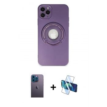 MARSİLYAN™- iPhone 12 Pro Kılıf Eksen Klasik Prime - Siyah 3D Antistatik Seramik Nano Ekran Koruyucu + Neon Fosforlu Kamera Lens - MI