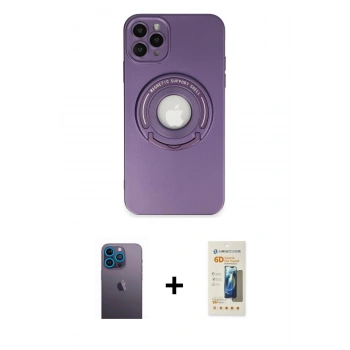MARSİLYAN™- iPhone 12 Pro Kılıf Eksen Klasik Prime - Siyah 6D Mat Seramik Hayalet Nano Ekran Koruyucu + Neon Fosforlu Kamera Lens - MI