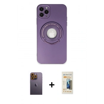 MARSİLYAN™- iPhone 12 Pro Kılıf Eksen Klasik Prime - Siyah 6D Mat Seramik Hayalet Nano Ekran Koruyucu + Neon Fosforlu Kamera Lens - SI
