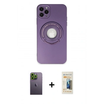 MARSİLYAN™- iPhone 12 Pro Kılıf Eksen Klasik Prime - Siyah 6D Mat Seramik Hayalet Nano Ekran Koruyucu + Neon Fosforlu Kamera Lens - YL
