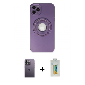 MARSİLYAN™- iPhone 12 Pro Kılıf Eksen Klasik Prime - Siyah Polymer Nano Ekran Koruyucu + Neon Fosforlu Kamera Lens - BZ