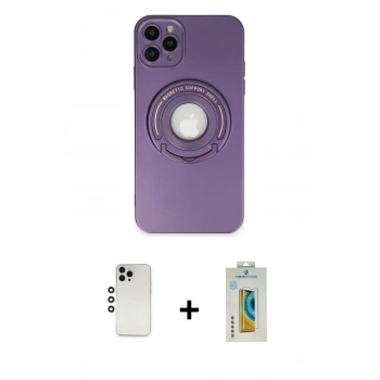 MARSİLYAN™- iPhone 12 Pro Kılıf Eksen Klasik Prime - Siyah Polymer Nano Ekran Koruyucu + Shine Kamera Lens - GS