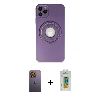 MARSİLYAN™- iPhone 12 Pro Kılıf Eksen Klasik Prime - Siyah Polymer Nano Ekran Koruyucu + Neon Fosforlu Kamera Lens - SI