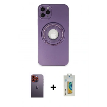 MARSİLYAN™- iPhone 12 Pro Kılıf Eksen Klasik Prime - Siyah Polymer Nano Ekran Koruyucu + Neon Fosforlu Kamera Lens - TU