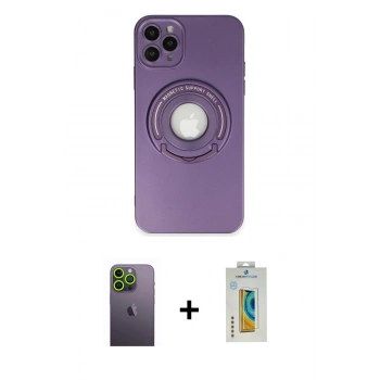 MARSİLYAN™- iPhone 12 Pro Kılıf Eksen Klasik Prime - Siyah Polymer Nano Ekran Koruyucu + Neon Fosforlu Kamera Lens - YL