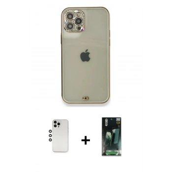 MARSİLYAN™- iPhone 12 Pro Kılıf Eksen Minimal Koleksiyonu - Şeffaf 360 Full Body Arka Koruyucu + Shine Kamera Lens - GS