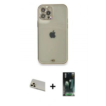 MARSİLYAN™- iPhone 12 Pro Kılıf Eksen Minimal Koleksiyonu - Şeffaf 360 Full Body Arka Koruyucu + Rainbow Kamera Lens Koruma Cam - GD