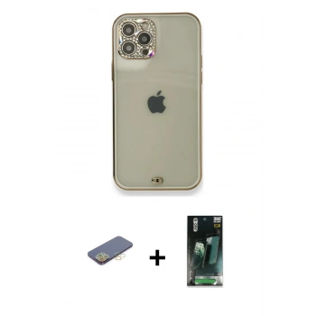 MARSİLYAN™- iPhone 12 Pro Kılıf Eksen Minimal Koleksiyonu - Şeffaf 360 Full Body Arka Koruyucu + Renkli Kamera Lens Koruma Cam - SI