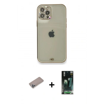MARSİLYAN™- iPhone 12 Pro Kılıf Eksen Minimal Koleksiyonu - Şeffaf 360 Full Body Arka Koruyucu + Shine Kamera Lens Koruma Cam - SABE