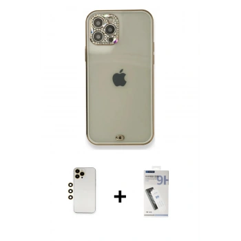MARSİLYAN™- iPhone 12 Pro Kılıf Eksen Minimal Koleksiyonu - Şeffaf Uv Polymer Nano Ekran Koruyucu + Shine Kamera Lens - GD