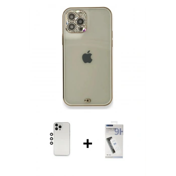 MARSİLYAN™- iPhone 12 Pro Kılıf Eksen Minimal Koleksiyonu - Şeffaf Uv Polymer Nano Ekran Koruyucu + Shine Kamera Lens - GS