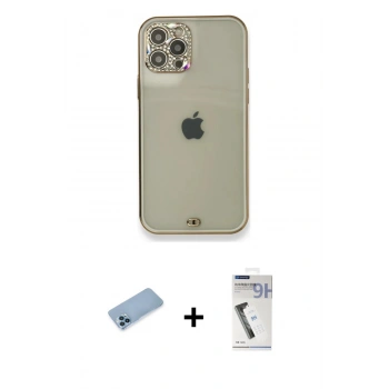 MARSİLYAN™- iPhone 12 Pro Kılıf Eksen Minimal Koleksiyonu - Şeffaf Uv Polymer Nano Ekran Koruyucu + Shine Kamera Lens Koruma Cam - MI