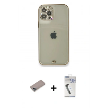 MARSİLYAN™- iPhone 12 Pro Kılıf Eksen Minimal Koleksiyonu - Şeffaf Uv Polymer Nano Ekran Koruyucu + Shine Kamera Lens Koruma Cam - SABE
