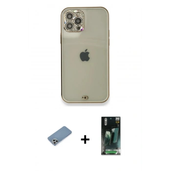 MARSİLYAN™- iPhone 12 Pro Kılıf Eksen Minimal Koleksiyonu - Siyah 360 Mat Full Body Arka Koruyucu + Shine Kamera Lens Koruma Cam - GS