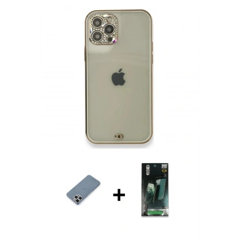MARSİLYAN™- iPhone 12 Pro Kılıf Eksen Minimal Koleksiyonu - Siyah 360 Mat Full Body Arka Koruyucu + Metal Kamera Lens Koruma Cam - GS