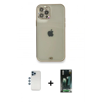 MARSİLYAN™- iPhone 12 Pro Kılıf Eksen Minimal Koleksiyonu - Siyah 360 Mat Full Body Arka Koruyucu + Shine Kamera Lens - MI