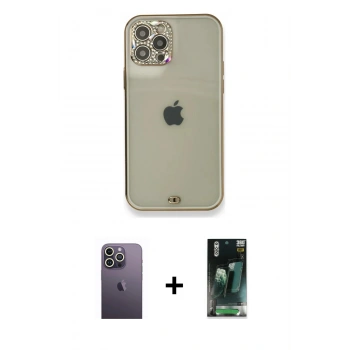 MARSİLYAN™- iPhone 12 Pro Kılıf Eksen Minimal Koleksiyonu - Siyah 360 Mat Full Body Arka Koruyucu + Neon Fosforlu Kamera Lens - BZ
