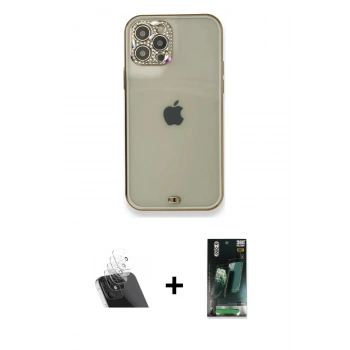 MARSİLYAN™- iPhone 12 Pro Kılıf Eksen Minimal Koleksiyonu - Siyah 360 Mat Full Body Arka Koruyucu + Kamera Lens Koruma Cam - SF