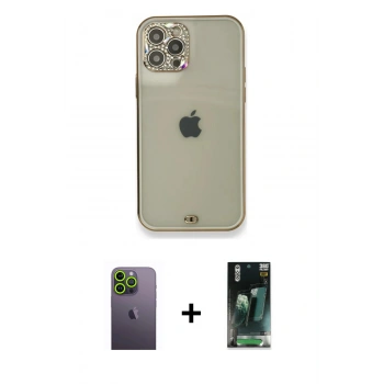 MARSİLYAN™- iPhone 12 Pro Kılıf Eksen Minimal Koleksiyonu - Siyah 360 Mat Full Body Arka Koruyucu + Neon Fosforlu Kamera Lens - YL
