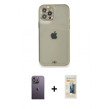 MARSİLYAN™- iPhone 12 Pro Kılıf Eksen Minimal Koleksiyonu - Siyah 6D Mat Seramik Hayalet Nano Ekran Koruyucu + Neon Fosforlu Kamera Lens - BZ