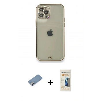 MARSİLYAN™- iPhone 12 Pro Kılıf Eksen Minimal Koleksiyonu - Siyah 6D Mat Seramik Hayalet Nano Ekran Koruyucu + Shine Kamera Lens Koruma Cam - GS