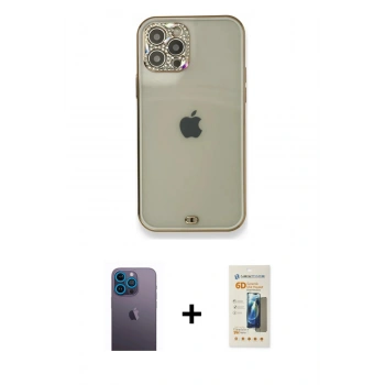 MARSİLYAN™- iPhone 12 Pro Kılıf Eksen Minimal Koleksiyonu - Siyah 6D Mat Seramik Hayalet Nano Ekran Koruyucu + Neon Fosforlu Kamera Lens - MI