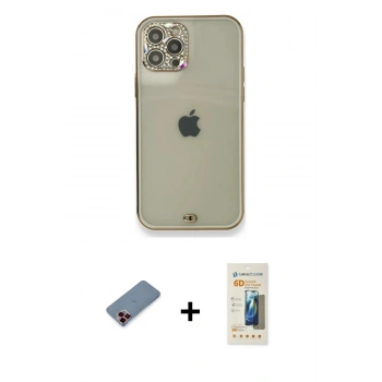 MARSİLYAN™- iPhone 12 Pro Kılıf Eksen Minimal Koleksiyonu - Siyah 6D Mat Seramik Hayalet Nano Ekran Koruyucu + Metal Kamera Lens Koruma Cam - KI