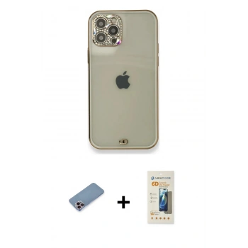 MARSİLYAN™- iPhone 12 Pro Kılıf Eksen Minimal Koleksiyonu - Siyah 6D Mat Seramik Hayalet Nano Ekran Koruyucu + Shine Kamera Lens Koruma Cam - PE