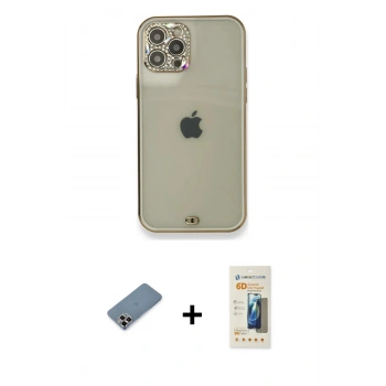 MARSİLYAN™- iPhone 12 Pro Kılıf Eksen Minimal Koleksiyonu - Siyah 6D Mat Seramik Hayalet Nano Ekran Koruyucu + Metal Kamera Lens Koruma Cam - MR