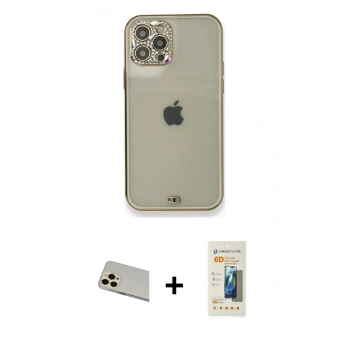 MARSİLYAN™- iPhone 12 Pro Kılıf Eksen Minimal Koleksiyonu - Siyah 6D Mat Seramik Hayalet Nano Ekran Koruyucu + Rainbow Kamera Lens Koruma Cam - GD