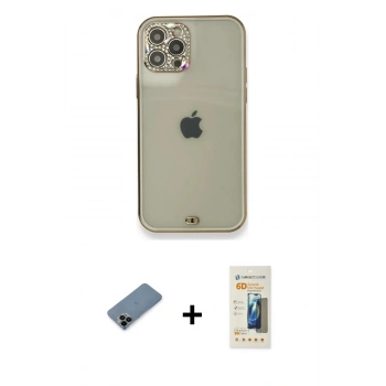 MARSİLYAN™- iPhone 12 Pro Kılıf Eksen Minimal Koleksiyonu - Siyah 6D Mat Seramik Hayalet Nano Ekran Koruyucu + Shine Kamera Lens Koruma Cam - SH
