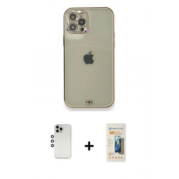 MARSİLYAN™- iPhone 12 Pro Kılıf Eksen Minimal Koleksiyonu - Siyah 6D Mat Seramik Hayalet Nano Ekran Koruyucu + Shine Kamera Lens - GS
