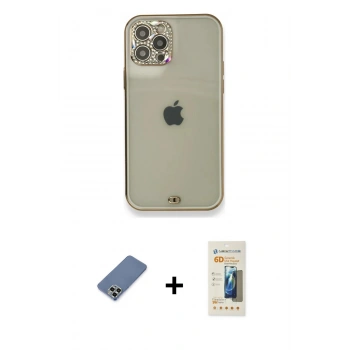 MARSİLYAN™- iPhone 12 Pro Kılıf Eksen Minimal Koleksiyonu - Siyah 6D Mat Seramik Hayalet Nano Ekran Koruyucu + Metal Kamera Lens Koruma Cam - AKYL
