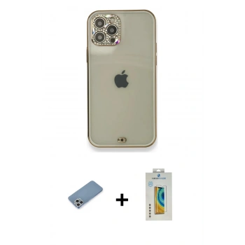 MARSİLYAN™- iPhone 12 Pro Kılıf Eksen Minimal Koleksiyonu - Siyah Polymer Nano Ekran Koruyucu + Shine Kamera Lens Koruma Cam - GS
