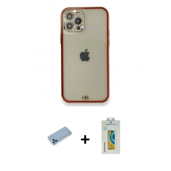 MARSİLYAN™- iPhone 12 Pro Kılıf Eksen Minimal Koleksiyonu - Siyah Polymer Nano Ekran Koruyucu + Shine Kamera Lens Koruma Cam - MI