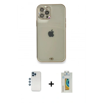 MARSİLYAN™- iPhone 12 Pro Kılıf Eksen Minimal Koleksiyonu - Siyah Polymer Nano Ekran Koruyucu + Shine Kamera Lens - MI