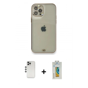 MARSİLYAN™- iPhone 12 Pro Kılıf Eksen Minimal Koleksiyonu - Siyah Polymer Nano Ekran Koruyucu + Shine Kamera Lens - GS