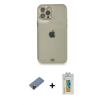 MARSİLYAN™- iPhone 12 Pro Kılıf Eksen Minimal Koleksiyonu - Siyah Polymer Nano Ekran Koruyucu + Shine Kamera Lens Koruma Cam - SH