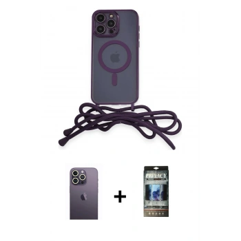 MARSİLYAN™- iPhone 12 Pro Kılıf Eksen Özel Seri - Siyah 34D Hayalet Izgaralı Cam + Neon Fosforlu Kamera Lens - BZ