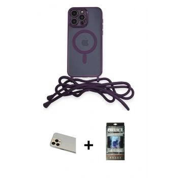 MARSİLYAN™- iPhone 12 Pro Kılıf Eksen Özel Seri - Siyah 34D Hayalet Izgaralı Cam + Rainbow Kamera Lens Koruma Cam - GD