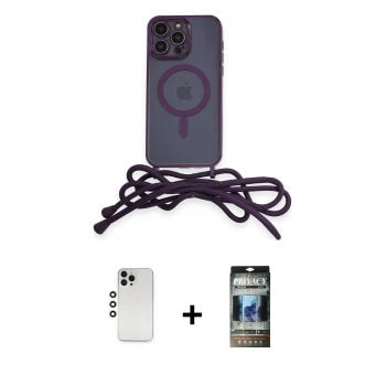 MARSİLYAN™- iPhone 12 Pro Kılıf Eksen Özel Seri - Siyah 34D Hayalet Izgaralı Cam + Shine Kamera Lens - GS