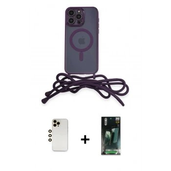 MARSİLYAN™- iPhone 12 Pro Kılıf Eksen Özel Seri - Siyah 360 Mat Full Body Arka Koruyucu + Shine Kamera Lens - GD