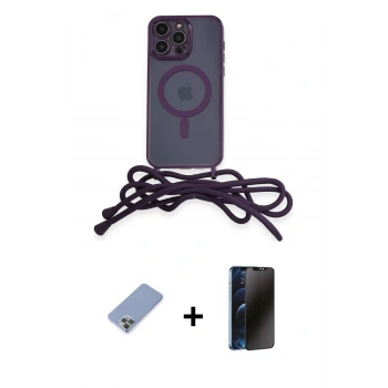 MARSİLYAN™- iPhone 12 Pro Kılıf Eksen Özel Seri - Siyah 3D Antistatik Hayalet Cam Ekran Koruyucu + Metal Kamera Lens Koruma Cam - KUYL