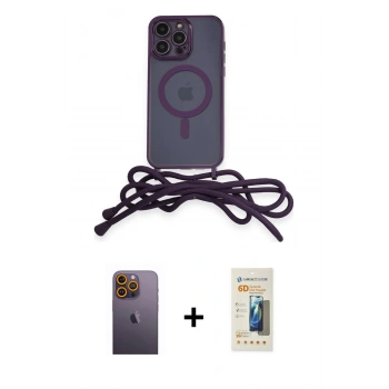 MARSİLYAN™- iPhone 12 Pro Kılıf Eksen Özel Seri - Siyah 6D Mat Seramik Hayalet Nano Ekran Koruyucu + Neon Fosforlu Kamera Lens - SI