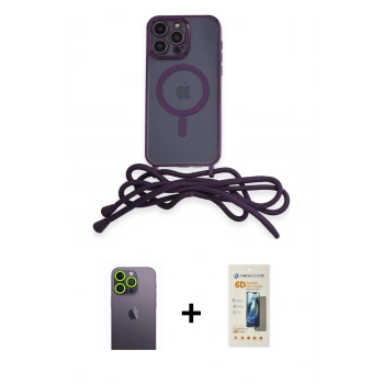 MARSİLYAN™- iPhone 12 Pro Kılıf Eksen Özel Seri - Siyah 6D Mat Seramik Hayalet Nano Ekran Koruyucu + Neon Fosforlu Kamera Lens - YL