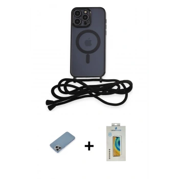 MARSİLYAN™- iPhone 12 Pro Kılıf Eksen Özel Seri - Siyah Polymer Nano Ekran Koruyucu + Shine Kamera Lens Koruma Cam - GI